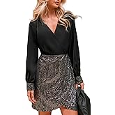 CUPSHE Women's Sequin Cocktail Dress Sparkly Winter Holiday Party Long Sleeve V Neck Bodycon Mini Dresses