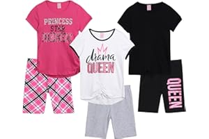 Real Love Girls' Active Shorts Set - 6 Piece Fashion T-Shirts and Performance Bike Shorts - Summer Outfit for Girls (7-16)