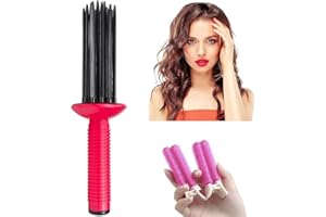 Neuvikter 17 Teeth Round Comb Hair Brush Styler for Curly Hair, Portable Anti‑Slip Curling Wand, Curly Hair Styler Tool, Air Volume Comb with Hair Roller Clips (3Pcs-Rose)