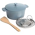 Goodful All-In-One Pot, Multilayer Nonstick, High Performance Cast Dutch Oven With Matching Lid, Roasting Rack And Turner, Made Without PFOA, Dishwasher Safe Cookware, 4.7-Quart, Blue Mist