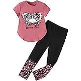 Hevemexy Girls Outfits Short Sleeve Irregular Tops + Camouflage Long Legging Outfits 2PCs Summer Pant Sets 6-14T