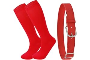 PQJSJDR 3 Pcs Baseball Socks And Baseball Belt Set,Hot red Elasticity Softball Socks,Adjustable Red Softball Belt,Elasticity 