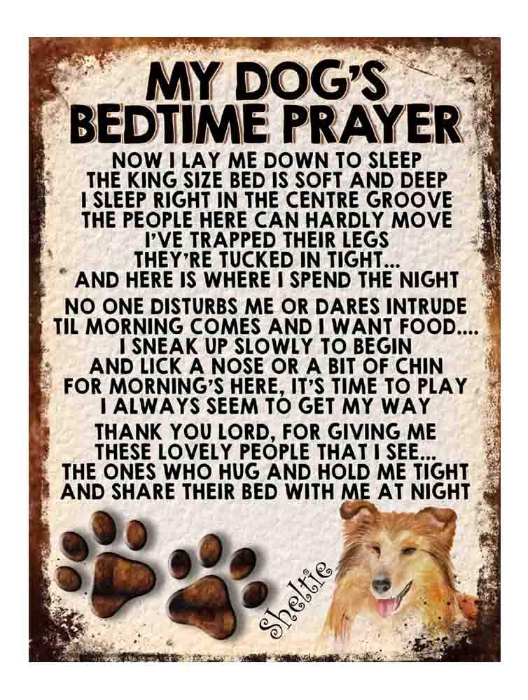 MY DOG'S BEDTIME PRAYER RETRO STYLE METAL TIN SIGN/PLAQUE DOG BREEDS (Sheltie)