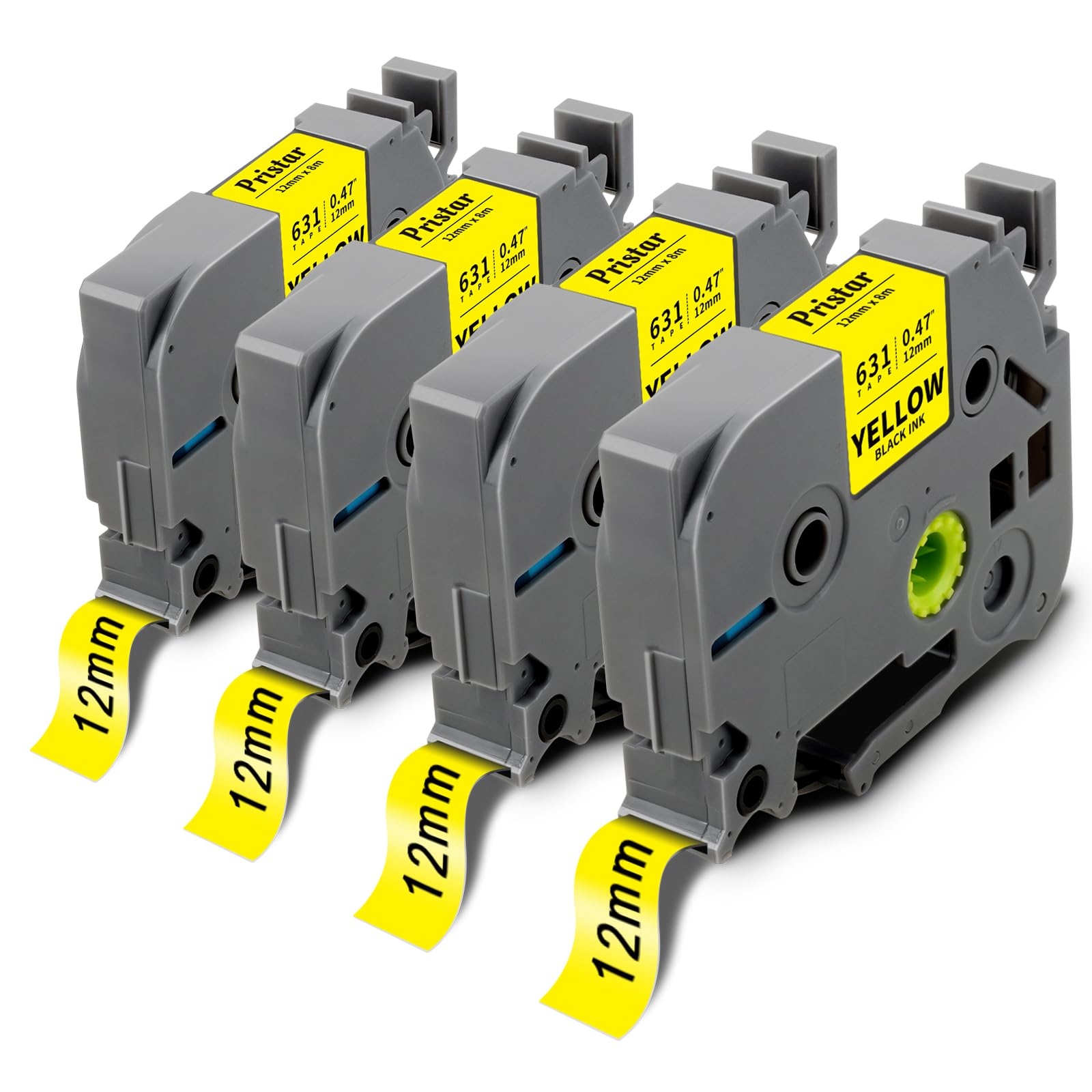 4X Pristar 12mm 0.47 Compatible Labelling Tape Cassette Replacement for Brother TZe-631 TZ-631 TZe631 Laminated Label Tape for Brother PT-1000 H110 E110 H100 D600 2030 GL-200, Black on Yellow