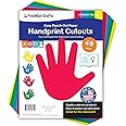 48 Piece Handprint Primary Cutouts with IDEA Guide, US Made 2-Sided Brightly Colored Card Stock Punch Out Handprint Paper Accents for Bulletin Boards, Classroom Decor, Back to School & DIY Crafting