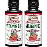 Barlean's Pack of 2 Vitamin D3 Liquid Supplement for Kids and Adults, 5000 IU Vitamin D, Strawberry Milkshake, Non-GMO, Glute