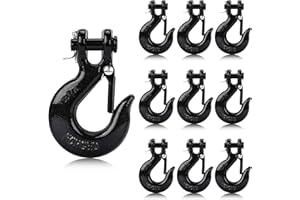 Lechansen G80 Clevis Slip Hook, 3/8" Chain Hooks with Safety Latch, Heavy-Duty Winch Hook, Grade 80 Forged 10 Pack Transport Tow Hook for Maximum Strength Load 26,400 Lbs