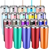 Thenshop 20 Pack Skinny Tumblers with Lids and Straws 20 oz Stainless Steel Tumbler Bulk Double Wall Vacuum Insulated Travel Cup Skinny Coffee Mug for Coffee Water Hot Cold Drinks
