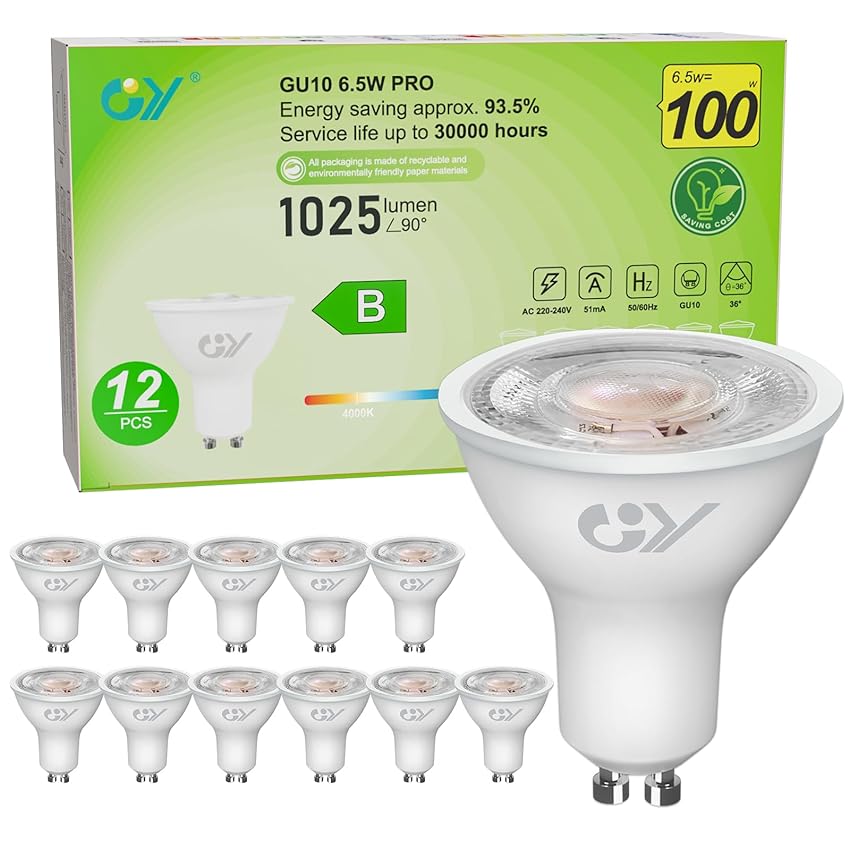 GY Lampadina LED GU10, 6.5W Equivalenti a 100 Watt Alogeni