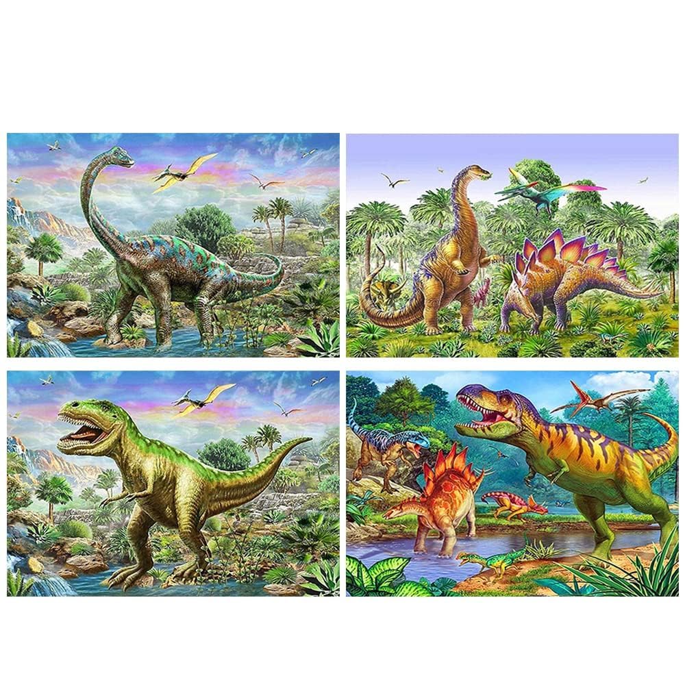 DCIDBEI 4 Pack Dinosaur Diamond Painting 30x40 cm Painting by Numbers Dinosaur Dinosaur Diamond Art Kids Canvas Diamond Painting Dinosaurs Girls Diamond Picture Art Mosaic Diamond Mosaic Animals