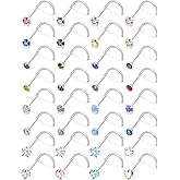 Tkzndnm 20g Nose Rings Studs Diamond Opal Piercings Jewelry for Women Hypoallergenic Surgical Steel Straight Corkscrew l Shaped Bars