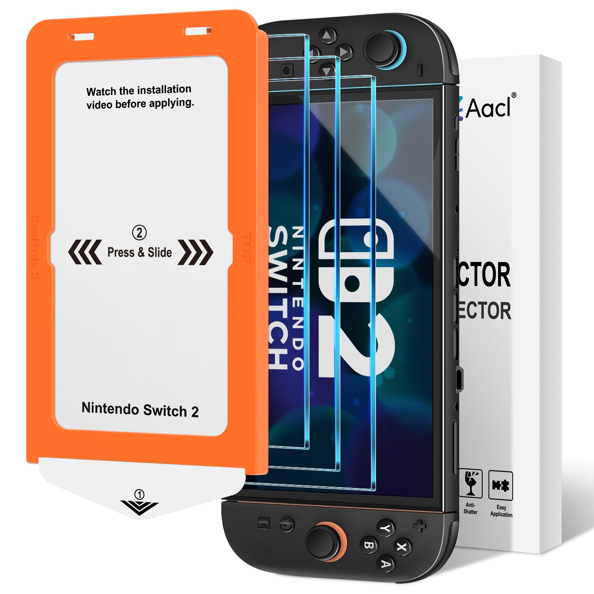 AACL 3 Pack for Nintendo Switch 2 2025 Screen Protector - Tempered Glass Screen Protector for Switch 2, 9H Tempered Glass | 7.9-inch | Alignment Tool