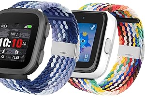 SeaChuh 2 Pack Stretchy Braided Watch Bands Compatible with SyncUP Watch 2/1 or Garmin Bounce Watch (Rainbow Blue)