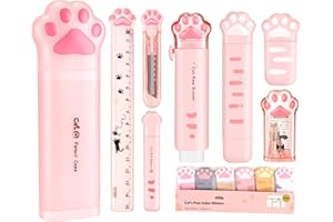 PANDENNER Cute School Supplies, Cute Stationary, Japanese Stationery Birthday GIFS, Includes Pencil Sharpener,Eraser, Correction Tape, Ruler, Mini Scissors,Utility Knife, for Office School Supplies