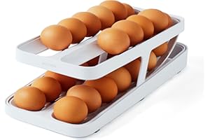 YouCopia RollDown® Egg Dispenser, Rolling Eggs Dispenser and Organizer for Refrigerator Storage, Double Track