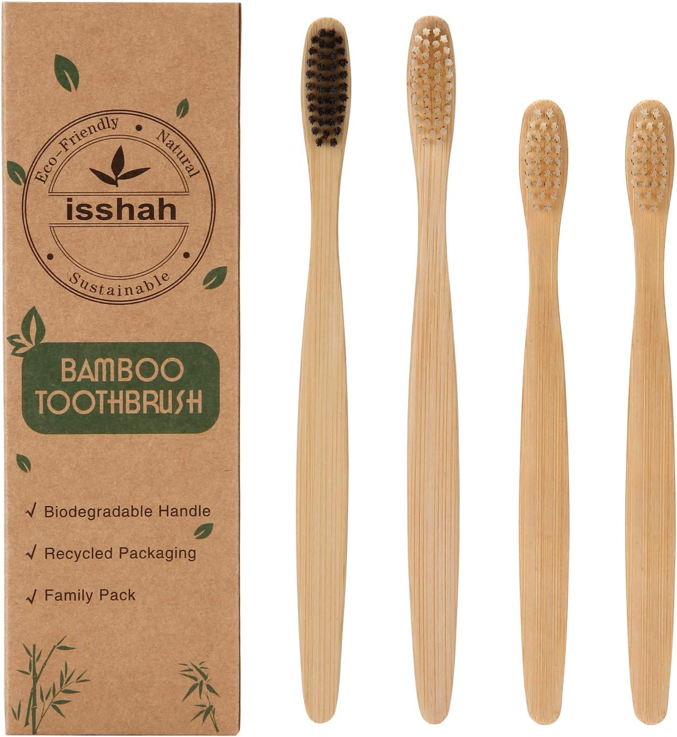 Biodegradable Eco-Friendly Bamboo Toothbrush/Bamboo Charcoal Toothbrush - Pack Of 4