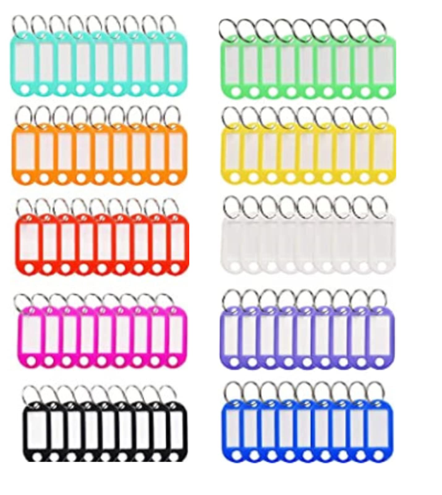 100 pcs Key Tags Pack of 10 Colours Key Tags Coloured Key Tags Plastic Keyring Tags ID Labels with Split Keyring