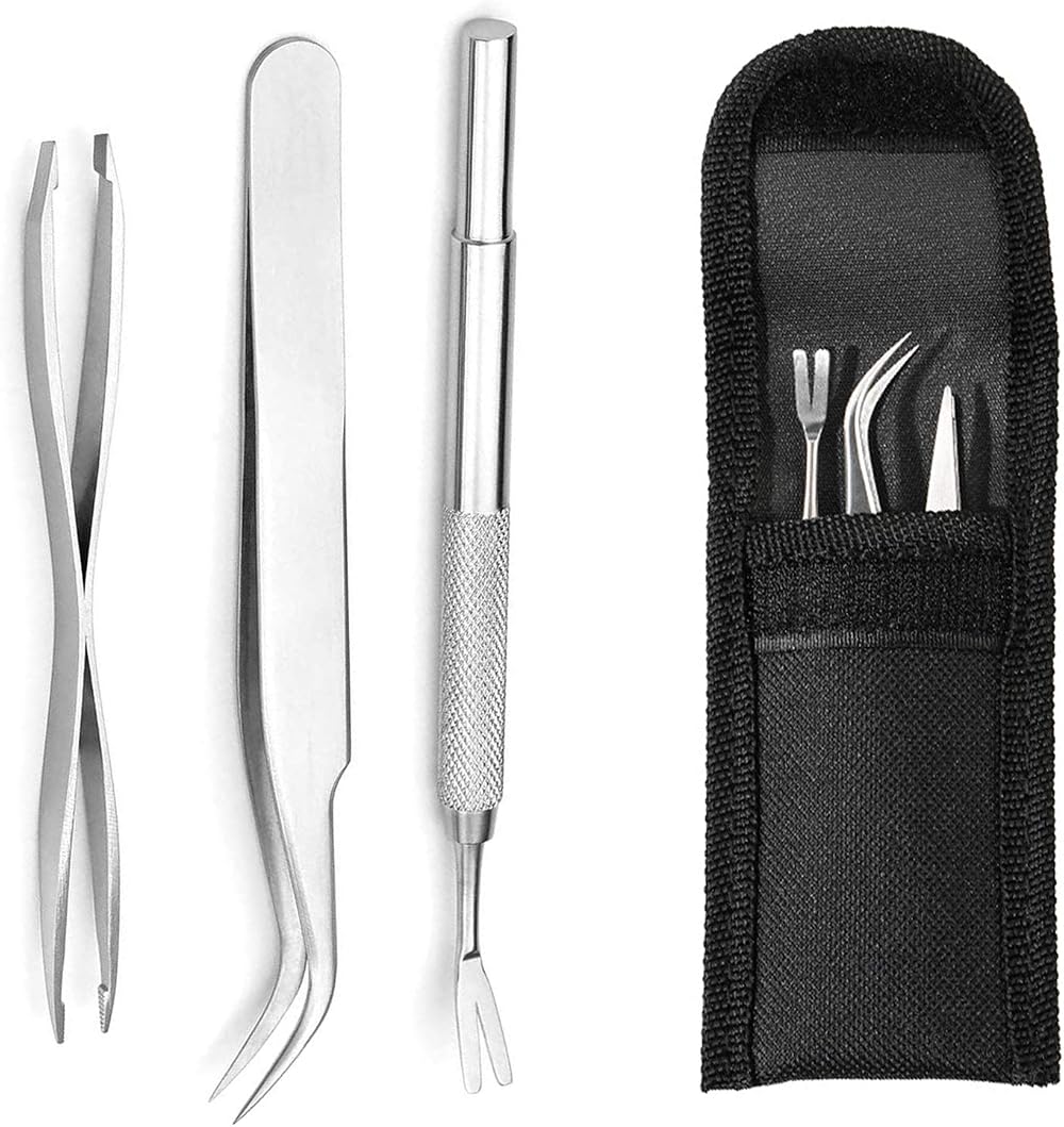 EasyULT 3Pcs Tick Remover Tool Set Stainless Steel Tick Hook Tweezers Kit