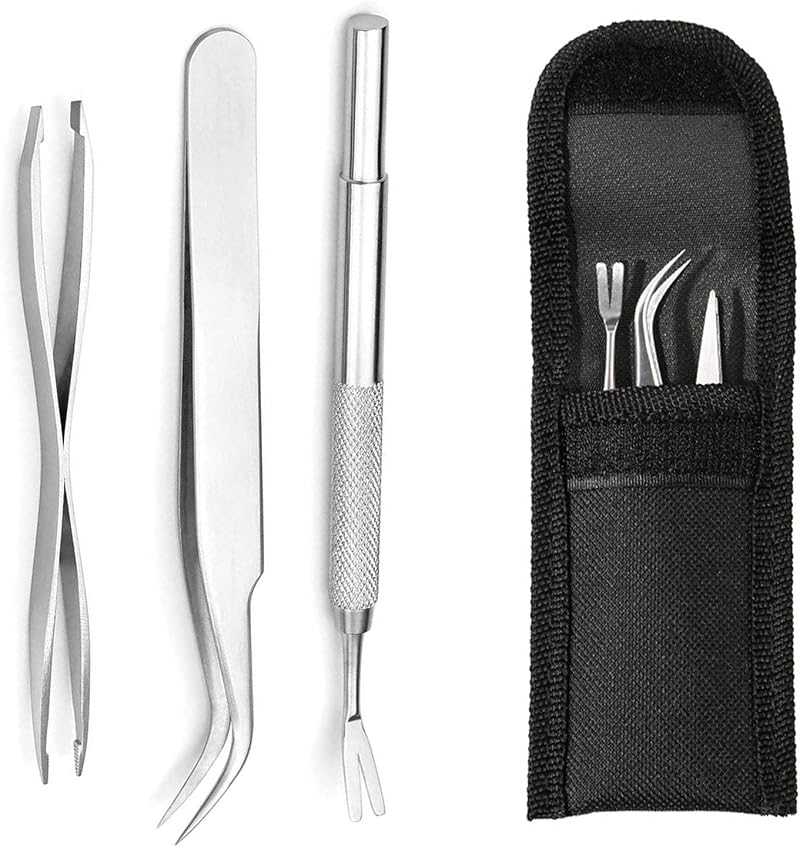 EasyULT 3Pcs Tick Remover Tool Set Stainless Steel Tick Hook Tweezers Kit