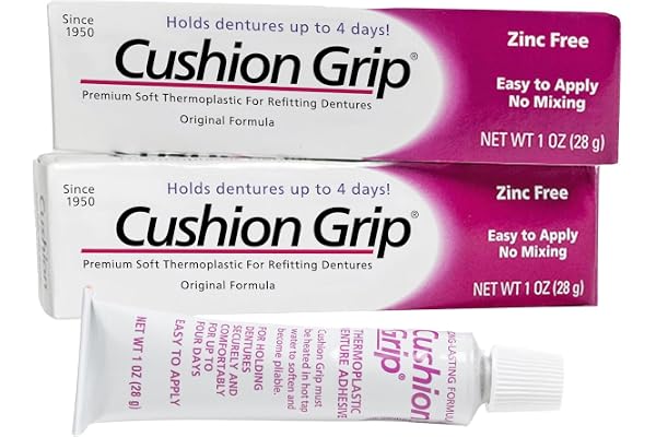 Cushion Grip Thermoplastic Denture Adhesive – Refits & Tightens Dentures, Works Like a Denture Reliner for Secure Fit & Comfo