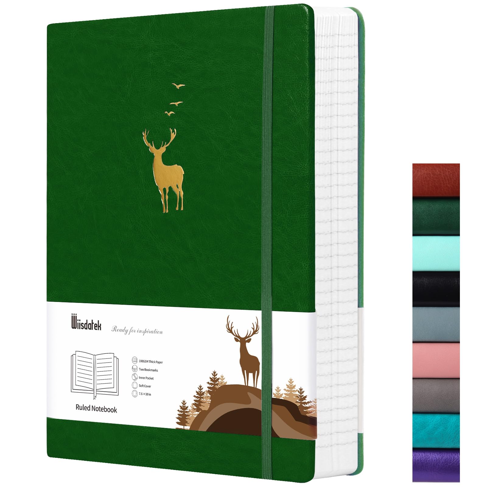 Wiisdatek College Ruled Notebook, 312 Numbered Pages Large B5 Lined Journal Notebook, 100gsm Thick Lined Paper for School Work Writing Note Taking, 19 x 25 cm -Dark Green