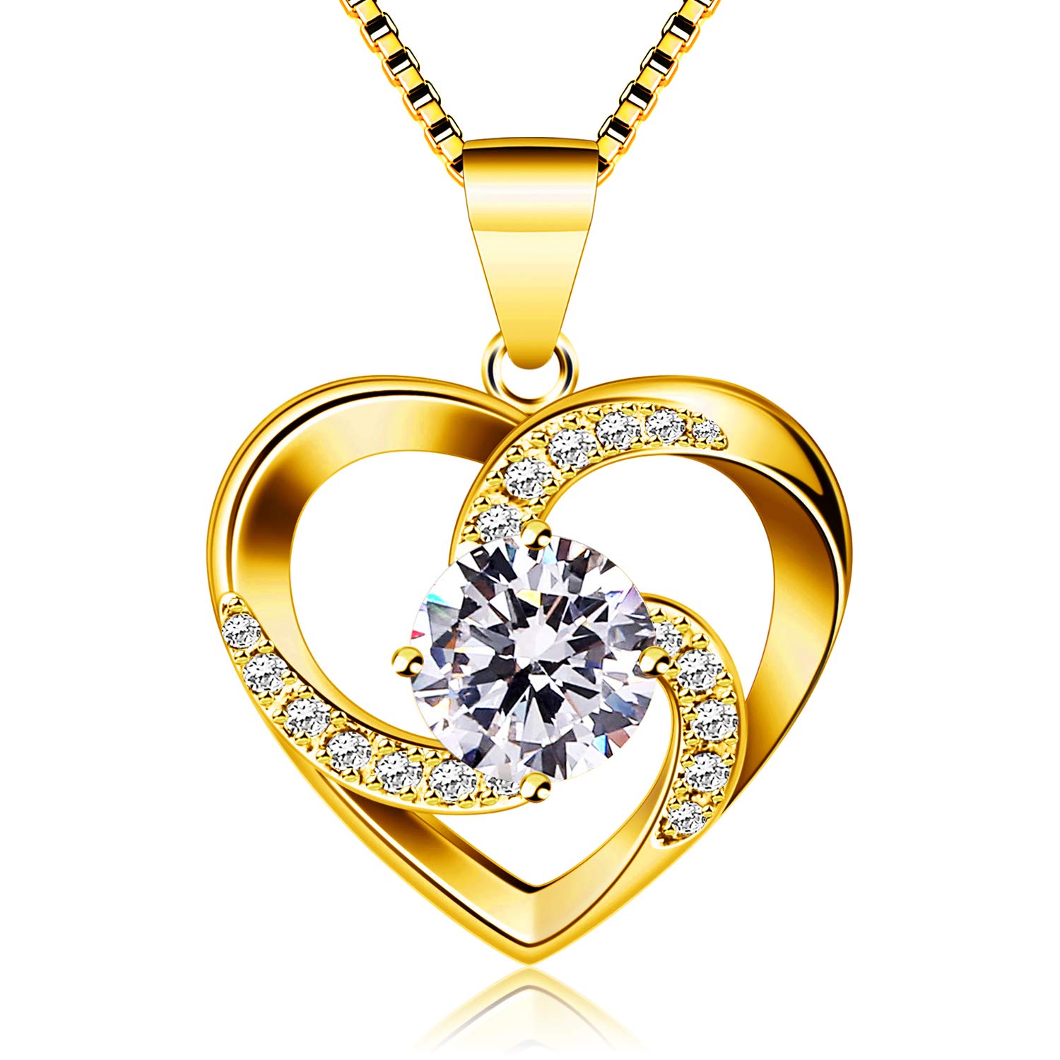 B.Catcher Women's Necklace, 925 Sterling Silver, Gold-plated, Heart-shaped Necklace, Set with 5A Cubic Zirconia,Nickel-Free, Gift for Mother's Day/Valentine's Day/Birthday/Back to School, 45cm