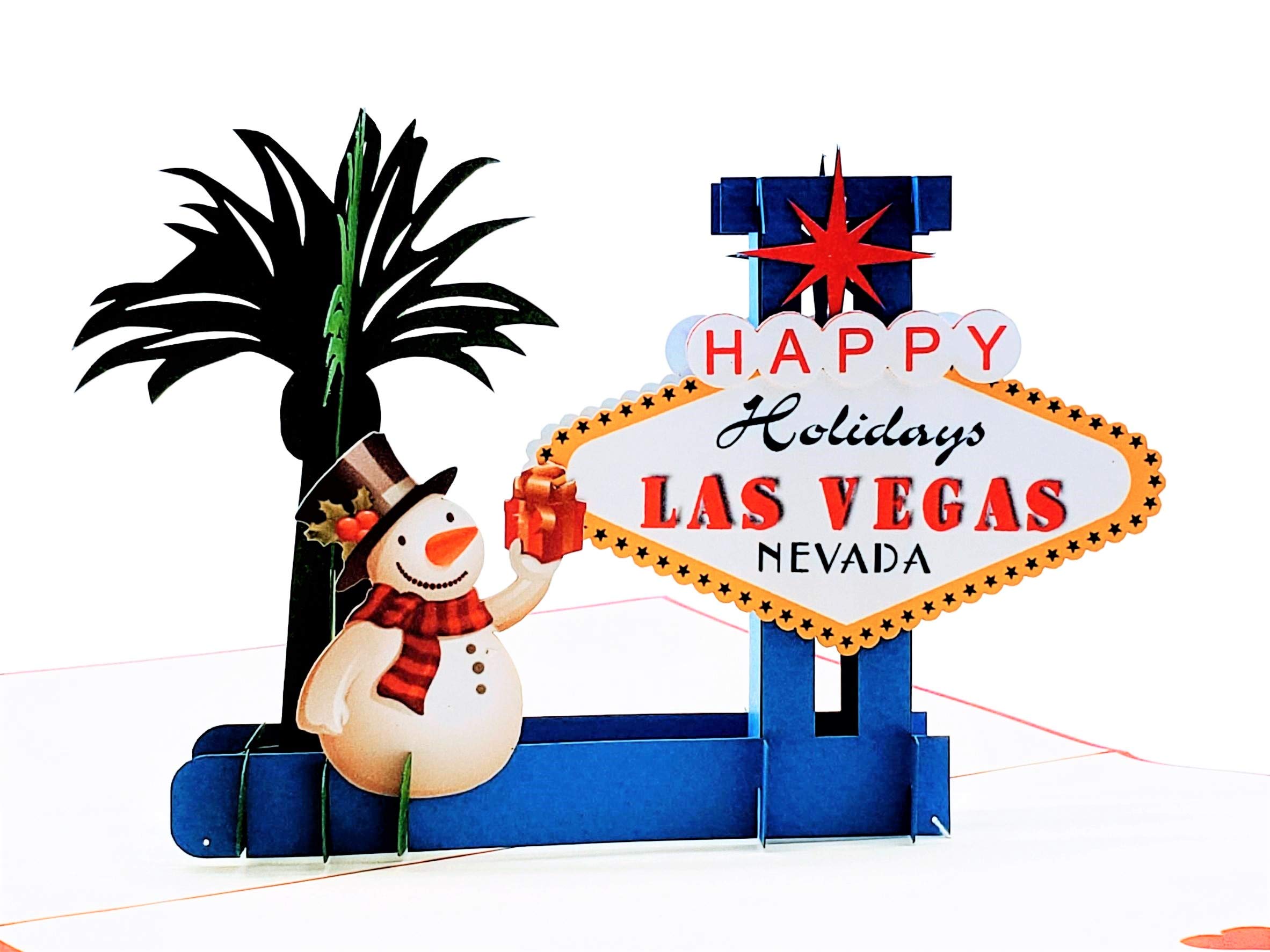 iGifts And Cards Las Vegas Christmas 3D Pop Up Greeting Card – Happy Holidays, Feliz Navidad, Snowman, Celebration, Unique, Vacation, Unusual, Joy