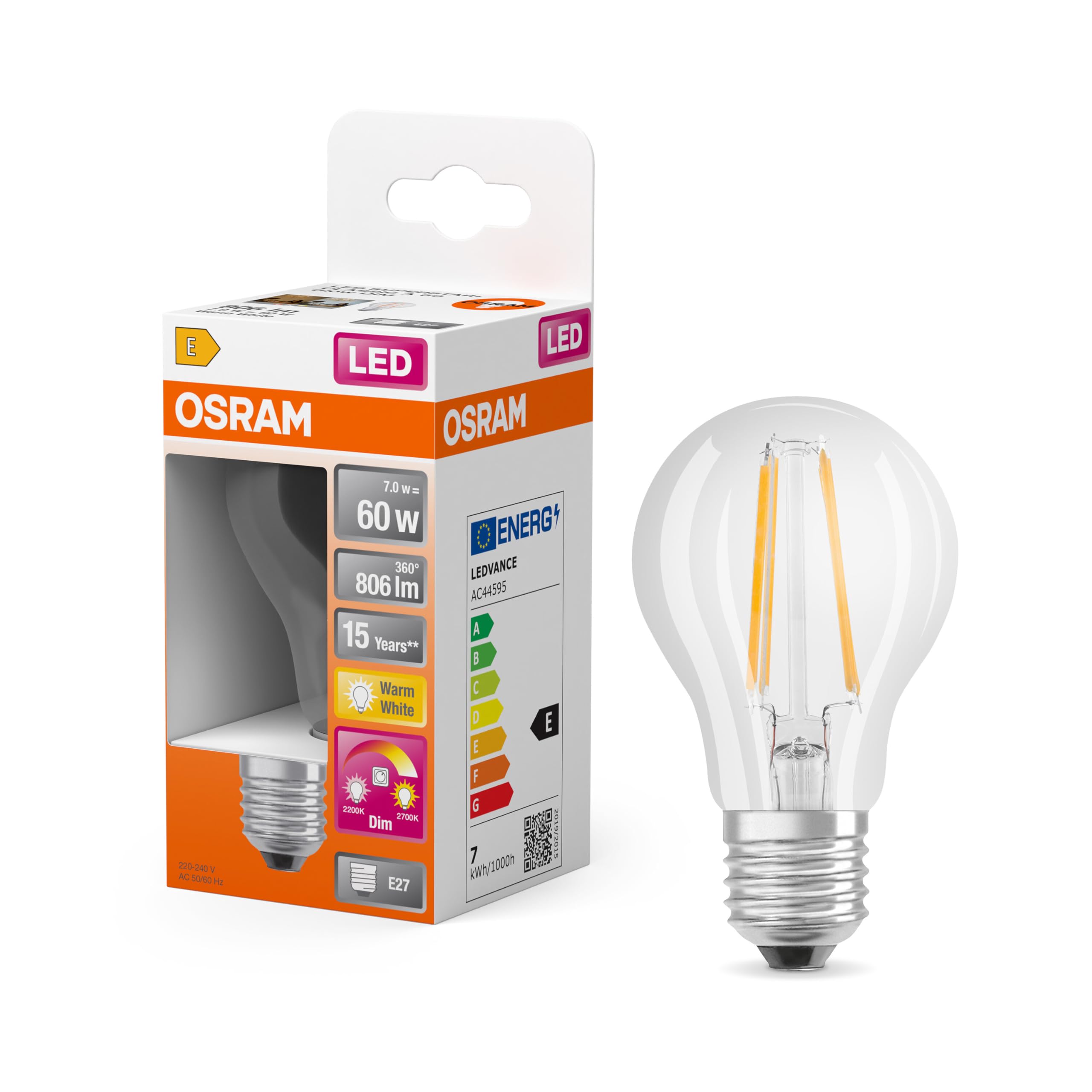 OSRAM Pack of 4 x LED lamp | Base: E27 | Warm White…Cool White | 2700 K/4000 K | 7 W | Replacement for 60W | LED Relax and Active Classic A