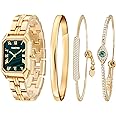 TIME100 Women's Rectangle Bracelet Watch Set Premium Crystal Accented Bangle Watch W50889L