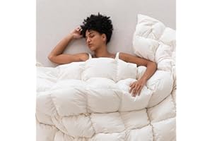 Three Geese Down Feathers Fiber Comforter Queen Size - 750 Fill Power All Season Down Duvet Insert, Ultra-Soft Hotel Collection Bedding Comforter, Baffle-Box Design - Noiseless - Medium Warmth.