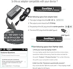 65W USB C Laptop Charger Replacement for Lenovo