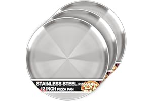 AWTBDP 12 Inch Pizza Pan Set of 3 for Oven, Non-Stick Stainless Steel Pizza Steel, Sturdy Non-Toxic Round Pizza Pans Tray for