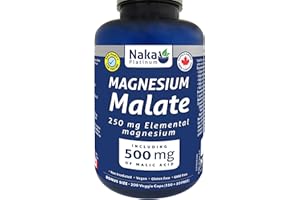 Naka Platinum MAGNESIUM MALATE 250 Of Elemental Magnesium Per 1 Capsule, Including 500 mg of Malic Acid, Made in Canada (200 
