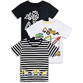 LOKTARC Boys Dinosaur T-Shirts Crewneck Short Sleeve Shirts 3-Pack Toddler Tops