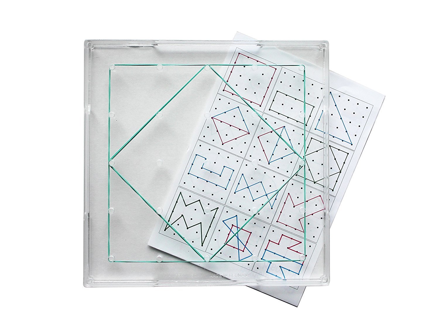 WISSNER 81600 Geobrett Square 15 x 15 cm, Stackable, Transparent with Rubber Rings, and 12 templates