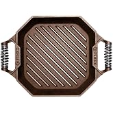 FINEX Cast Iron 12-Inch Grill Pan, Pre-Seasoned, Handcrafted in USA | Stainless Steel Speed Cool Handles Stay Cooler, Coated in Organic Flaxseed Oil for a Natural Non-Stick Release