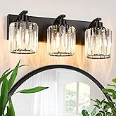 Haolaike 3 Lights Crystal Bathroom Vanity Light Modern Black Bathroom Light Fixture Over Mirror Vanity Lights for Bedroom,Res
