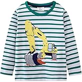 Toddler Baby Boy Embroidered Graphic Long Sleeve T-Shirt Excavator Tops Kids Striped Tees for 2-7T