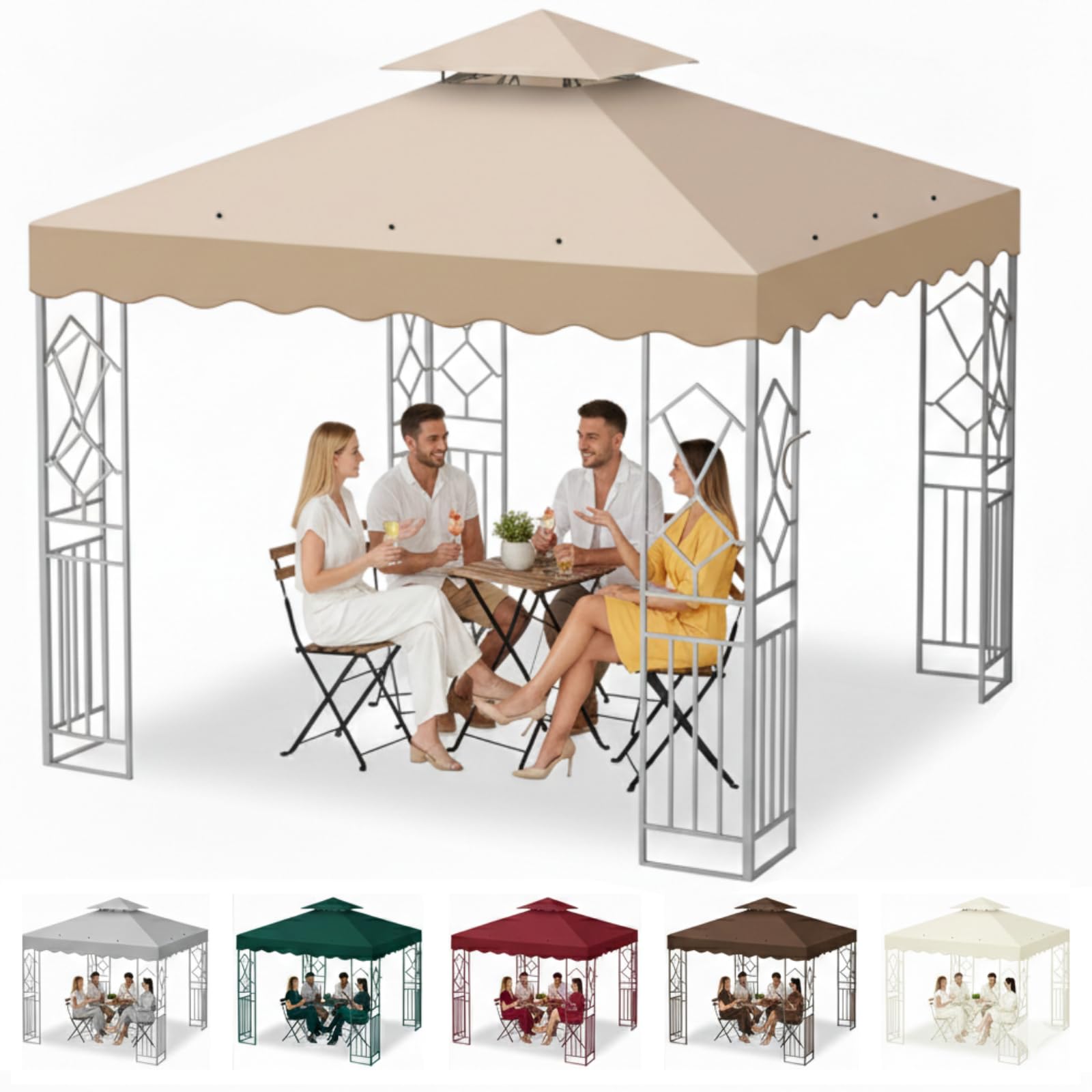 Gazebo Replacement Cover 3x3 m, 300D Polyester Waterproof Canopy Top with PA Coating, UV Protection Sun Shade Roof for Outdoor Garden, Patio, Beach, and Camping