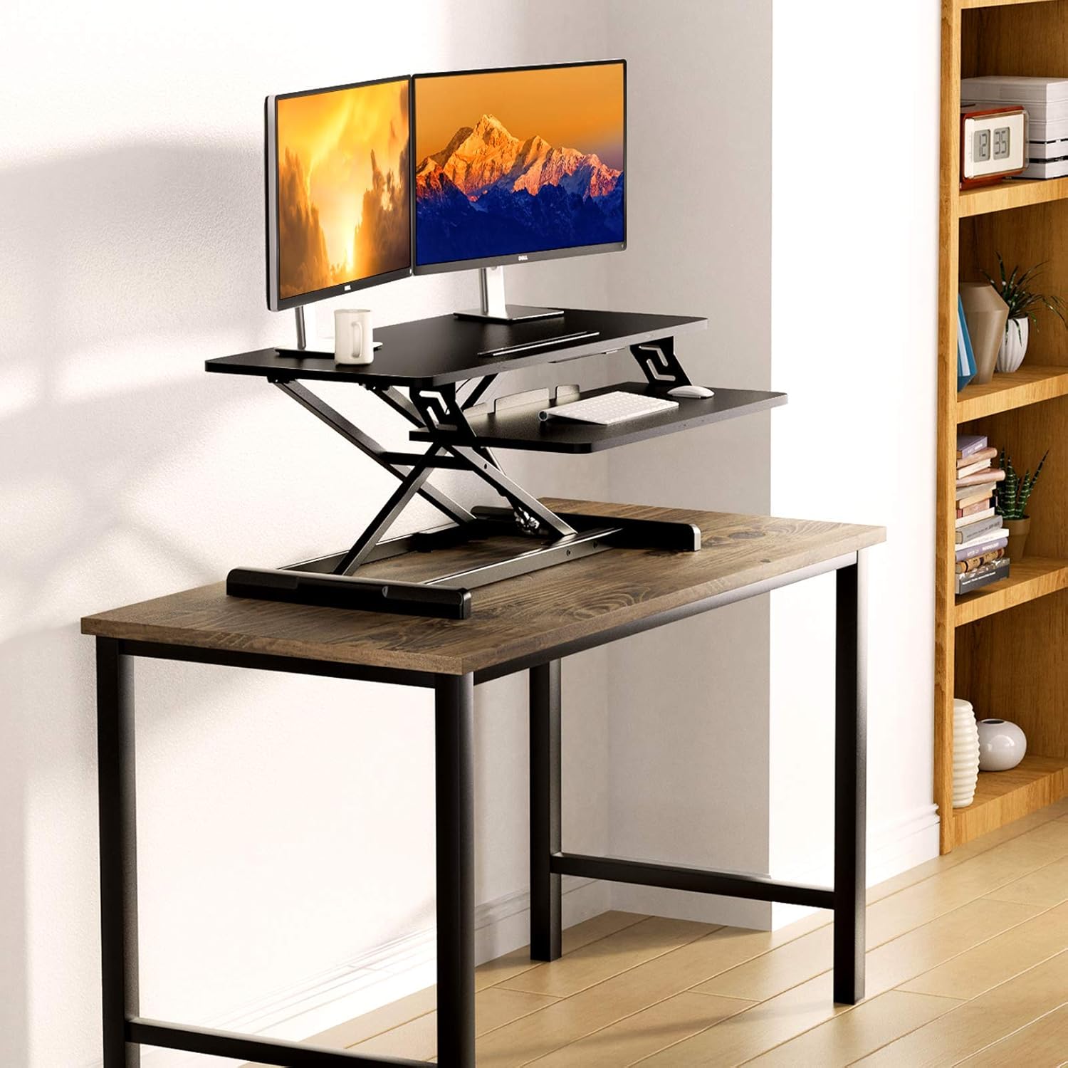 ErGear Standing Up Desk Converter Height Adjustable Sit Stand Desk with Removable Keyboard Tray, 35 Inch Large Desk Riser Ergonomic Gas Spring Dual Monitor Workstation for Home Office : Office Products