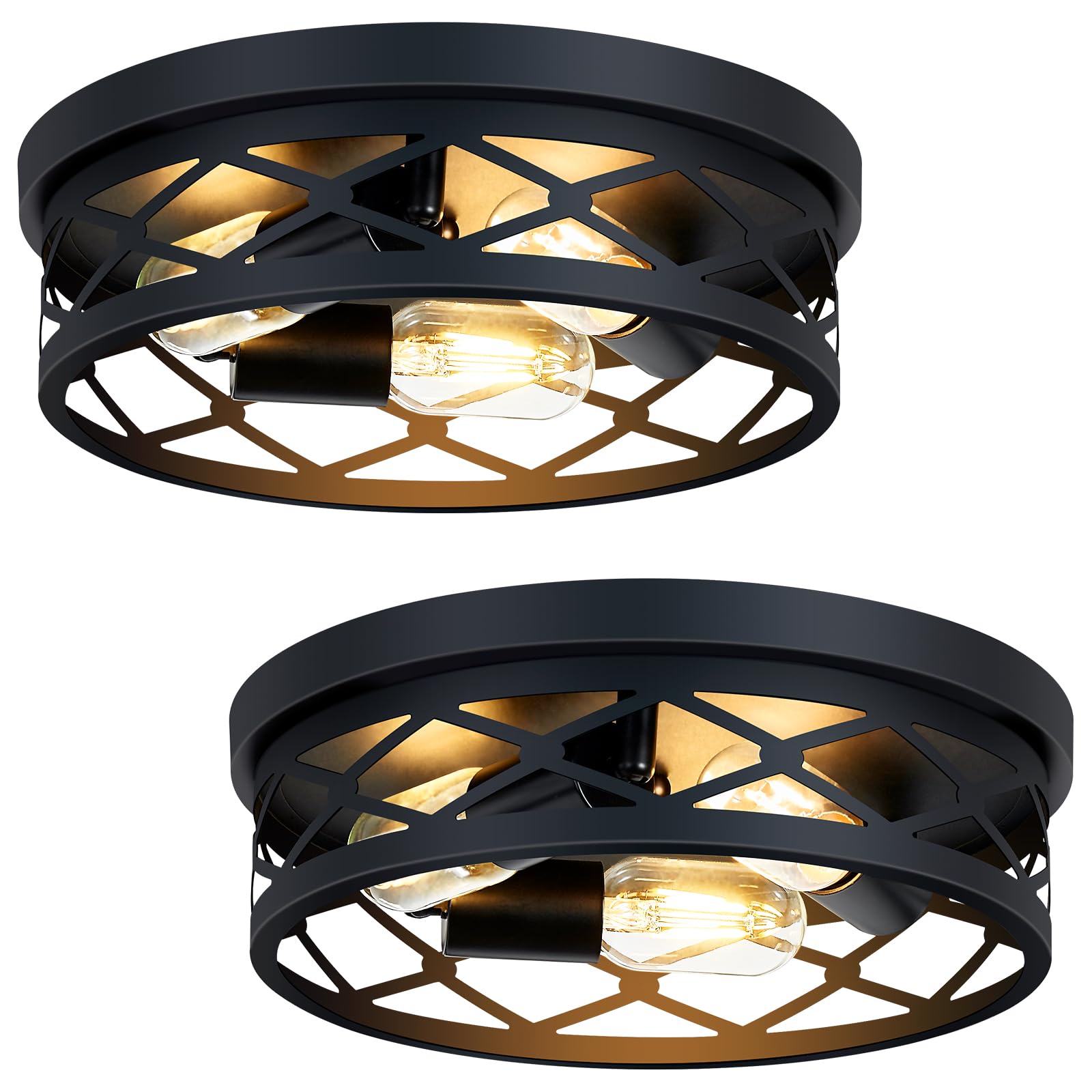 Photo 1 of SKEJAO, 2 Pack Flush Mount Ceiling Light Fixture, Black, for Hallway, Kitchen, Farmhouse, Bedroom (13 x 13 x 3.93 inches, 2400 lumens, Dimmable, 2 Count)