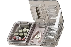 CFMOUR 3-in-1 Pill Cutter Splitter for Tiny, Small, and Large Pills, Crusher Grinder With Powder Brush, Carrier for Storage, Mills for Elderly, Kids & Pets, Black