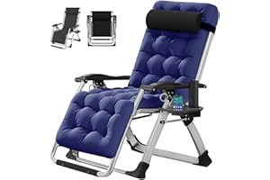 Zero Gravity Chair, Lawn Recliner, Reclining Patio Lounger Chair, Folding Portable Chaise with Detachable Soft Cushion, Cup H