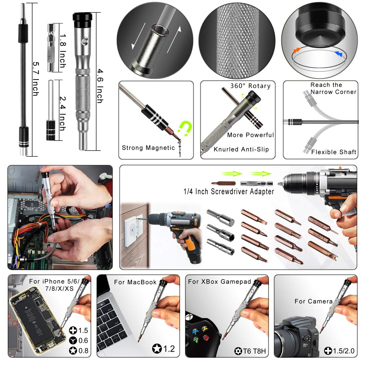 70 in 1 Precision Screwdriver Set,Repair Tool Kit,Professional Electronic Magnetic Driver Kits for iPhone/Cell Phone/iPad/MacBook/Computer/PC/Tablet/Watch/PS4/DIY Open Pry Replace Screen Camera