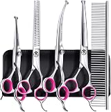 Gimars 4CR Stainless Steel 6 in 1 Dog Grooming Scissors Kit Pink
