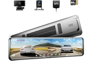 LINGDU LD05 12" Mirror Dash Cam Backup Camera, 2K 1440P+1440P Front and Rear Rearview Mirror for Cars, Full Touch Screen with Detached Dual Cameras, Parking Monitor, Night Vision Free 64GB Card & GPS