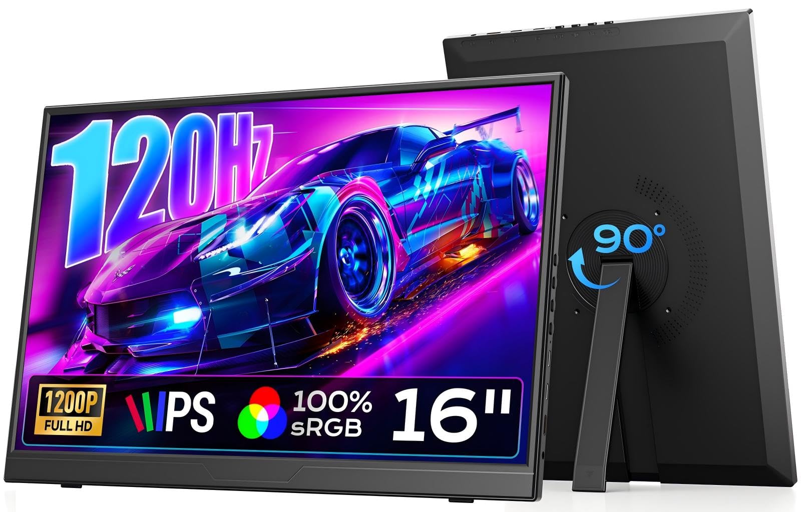 Dopesplay 120Hz Portable Gaming Monitor 16" 1200P FHD 100% sRGB Portable Display with Adjustable Stand, USB-C & HDMI External Monitor & Travel Screen for Laptop Mac PC Phone Xbox PS5 Switch Image