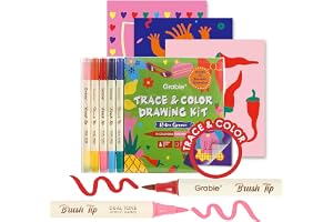 Grabie Trace and Color Drawing Kit, Beginner Friendly All-in-One Tracing Art Set with Acrylic Dual Tip Markers, 15 Pre-Printed Designs, Vellum Paper, Creative Hobby Kit, Artist Collaboration Yeti