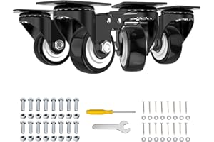 JIN FU TOU 2 Inch Wheel Casters,Set of 4 Heavy Duty,Black Industrial Casters with Brake, Locking Casters for Furniture and Workbench for Cart,Top Plate Swivel Wheels and Load 800lbs (Two Hardware Kits Include)