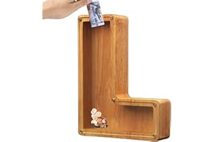 BOALORD Piggy-Bank for Kids Boys Girls Large Piggy Banks 26 English Alphabet Letter,Personalized Wooden,Transparent Money Saving Box Custom Text Name DIY Creative Gift for Real-Money (L)